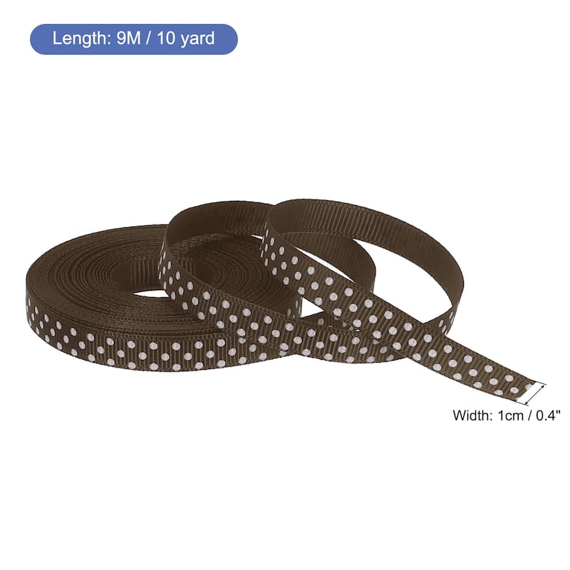 Grosgrain Ribbons with Dots Ribbon Bow Decoration - Black Coffee - 10 Yards 3/8 Inch