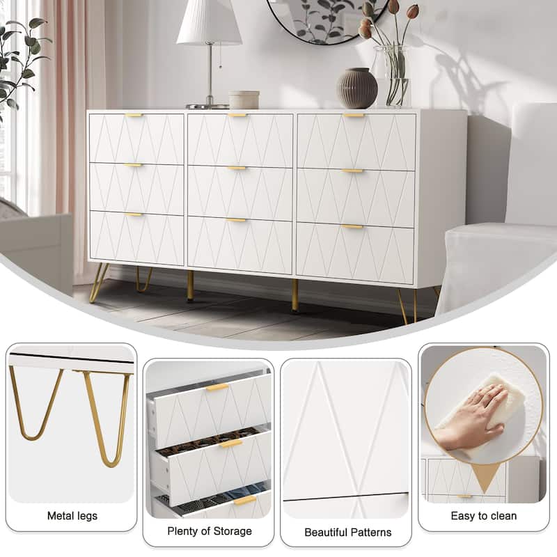 9 Drawer Dresser and Night Stand Sets for Bedroom Set of 2