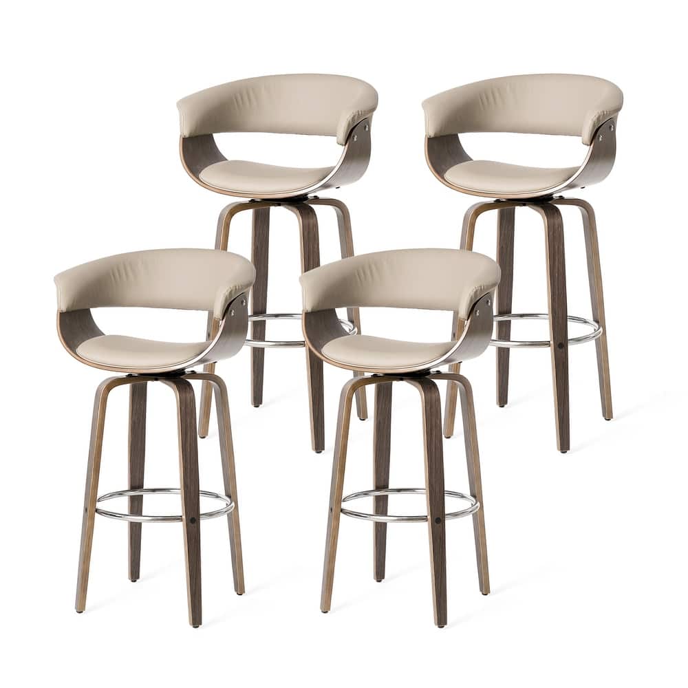 Glitzhome Set of 4 Modern Counter or Bar Height Faux Leather Swivel Upholstered Pub Stools