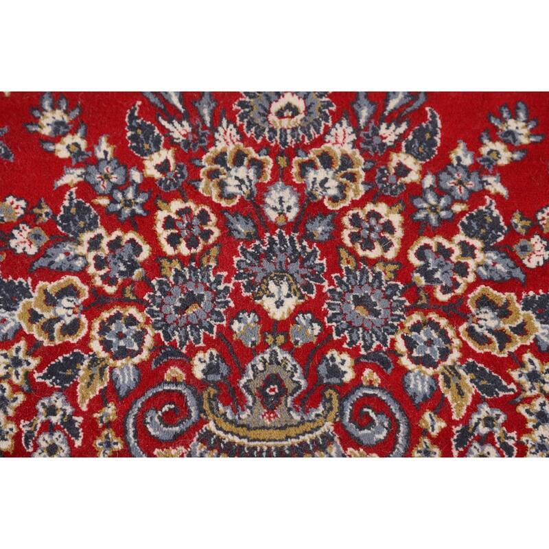 Pictorial Red Floral Kashan Turkish Rug Medallion Machine Made Carpet - 9'7" x 13'0"