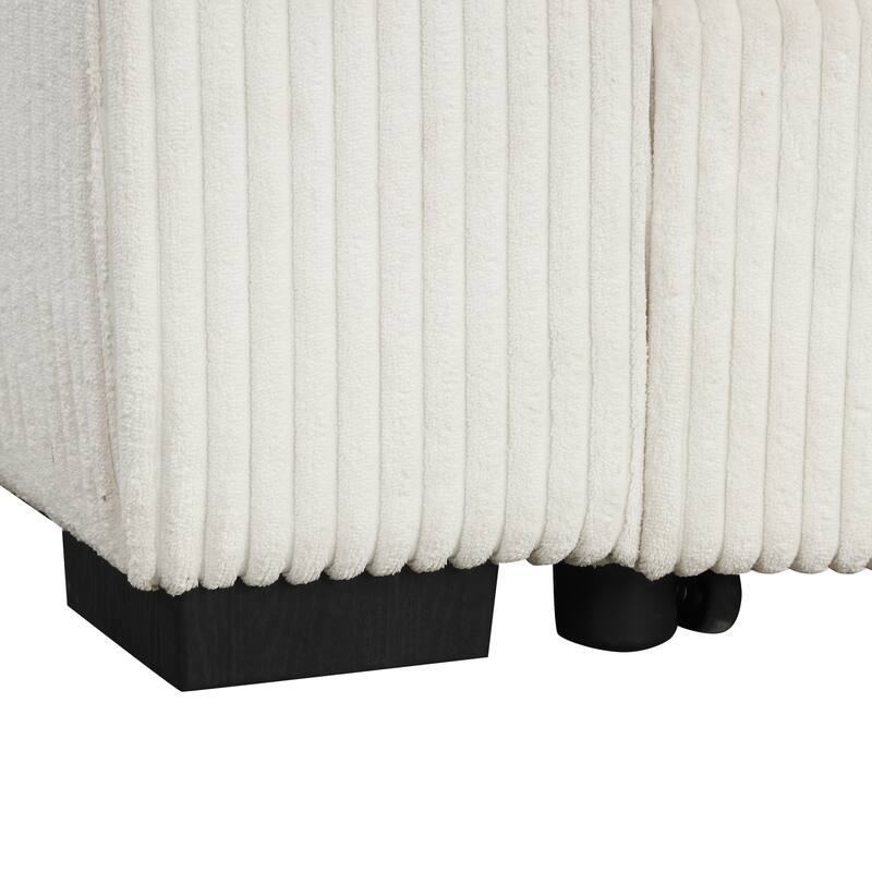 94" Corduroy Sectional Sofa Bed with Ottoman, Storage & USB Ports