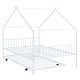 preview thumbnail 9 of 47, Full Size Metal House Bed with Trundle and Roof for Kids, Boys and Girls, Bedroom