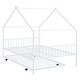 preview thumbnail 10 of 10, Full Size Metal House Bed with Twin Size Trundle & Slats, Kids Bed Frame with Headboard & Footboard, for Kids Girls Boys, White