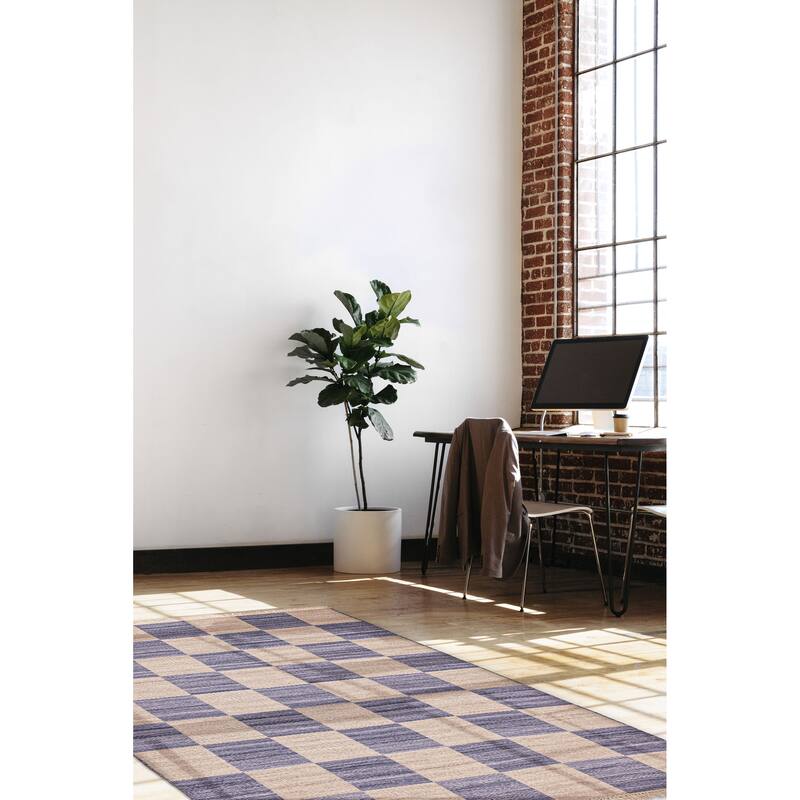 ECARPETGALLERY Flat-Weave Nevada Slate Blue Wool Kilim - 5'0 x 7'8