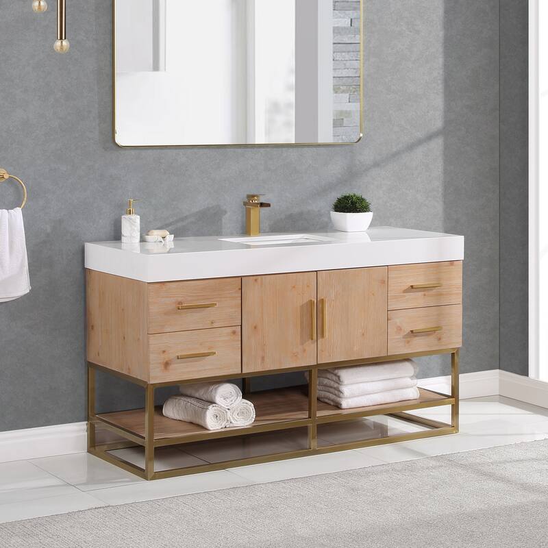 Altair Bianco Bath Vanity with White Composite Stone Top,no Mirror