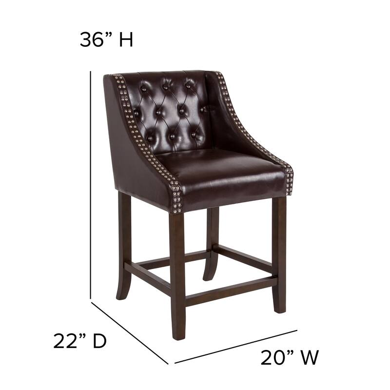 Transitional Tufted Upholstered/Walnut Finish Counter Stool (Set of 2)