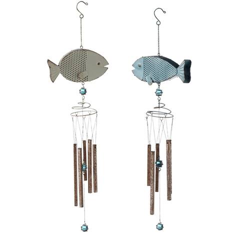 Blue and Silver Fish Wind Chimes Set of 2 Rustic Metal - Blue,Silver