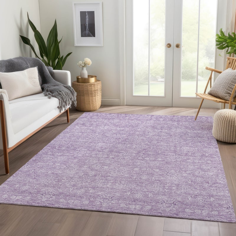 Machine Washable Indoor/ Outdoor Chantille Traditional Floral Rug - Lavender - 5' x 7'6"