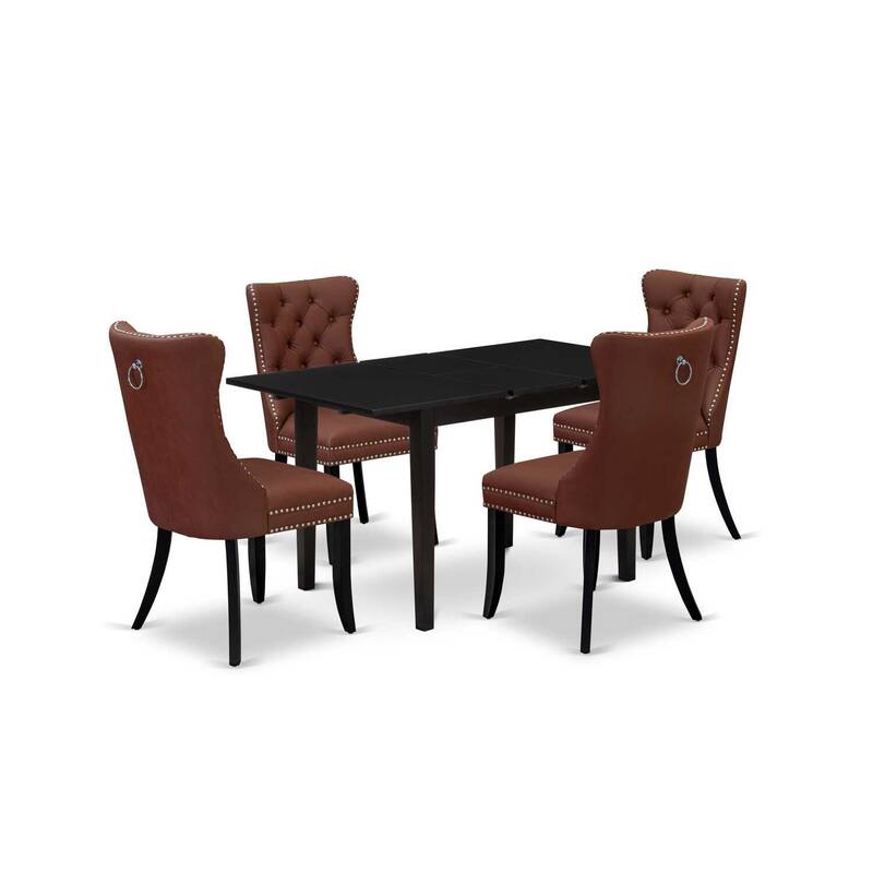 5-Piece Black Finish Solid Wood Top Rectangular Dining Room Set (Seats-4)