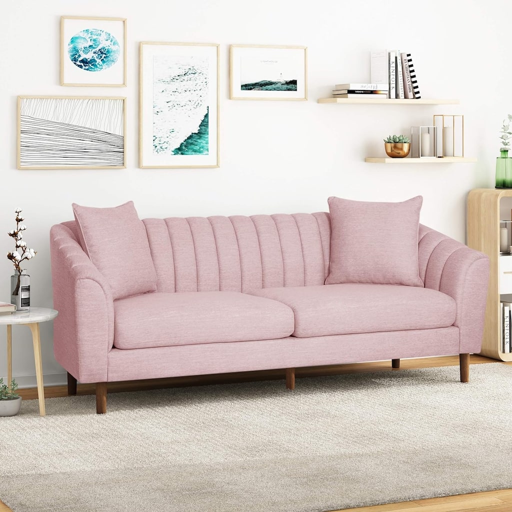 3-seater Sofa with Wood Legs and Pillows