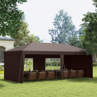 Pop-Up Party Tent with Adjustable Steel Frame Coffee Polyester Canopy UV Protection - 19.2' L x 9.7' W x 8.9' H