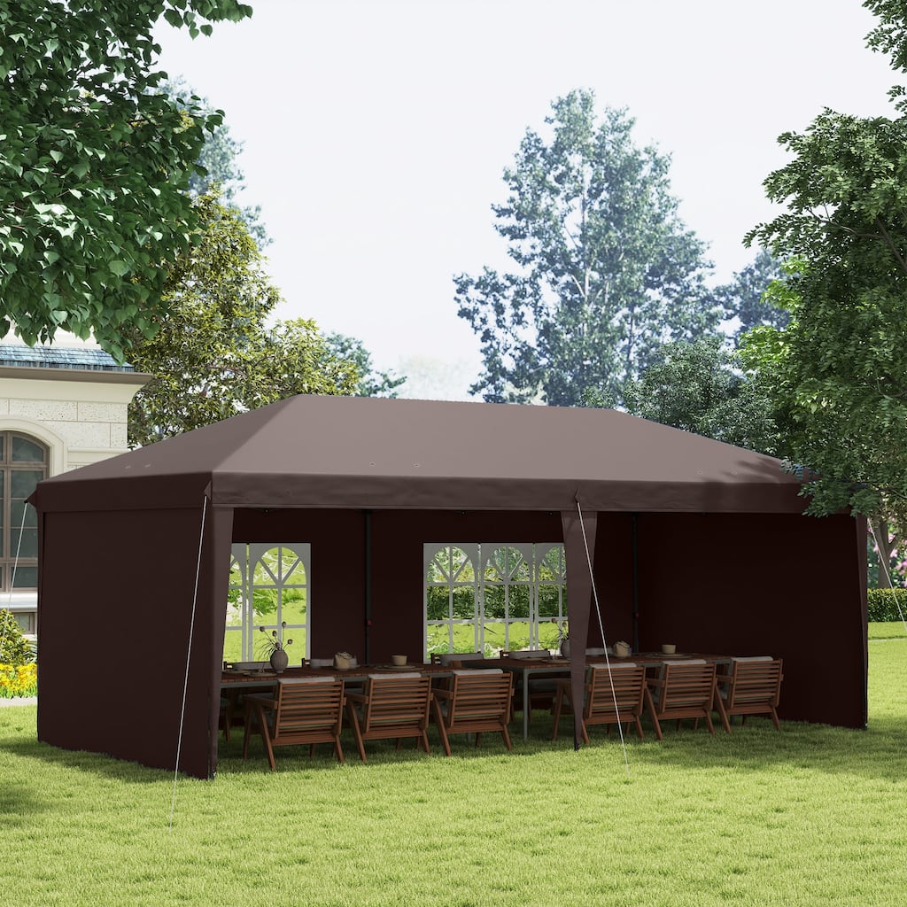 Pop-Up Party Tent with Adjustable Steel Frame Coffee Polyester Canopy UV Protection - 19.2' L x 9.7' W x 8.9' H
