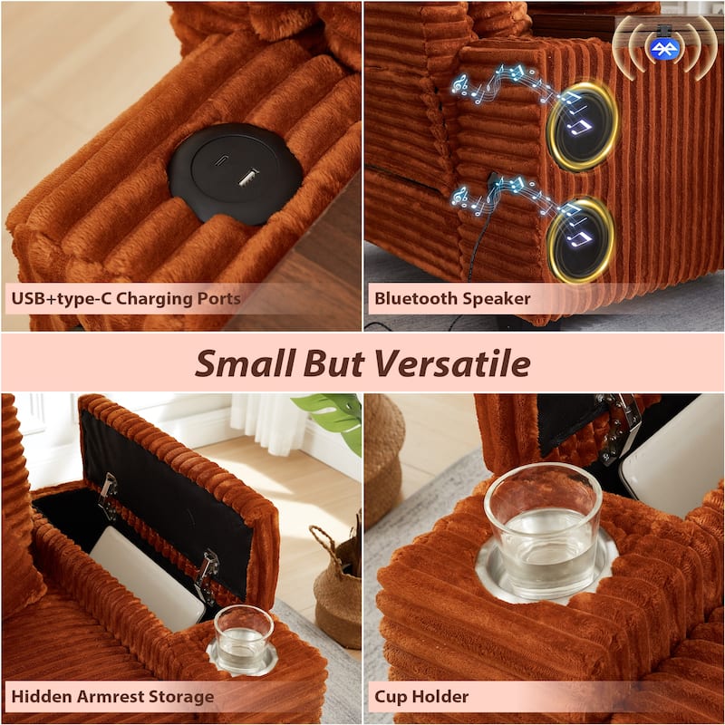 Versatile Chaise Lounge Single Sofa Chair with Ottoman, Swivel Table, Storage Armrest, Cup Holder, Bluetooth Speaker and USB