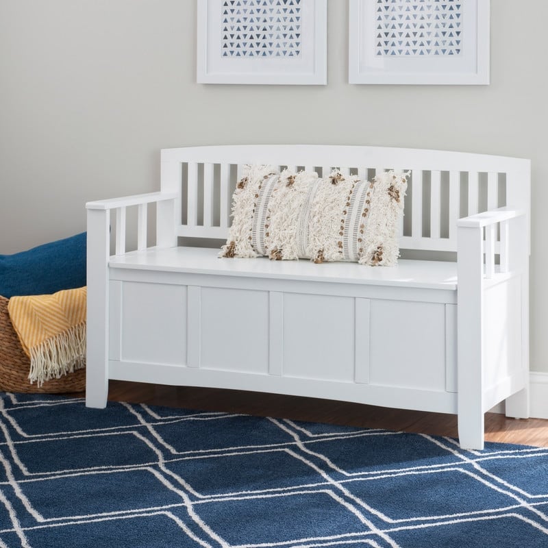 Migdalia Flip Top Slat Back Storage Entryway Bench - White