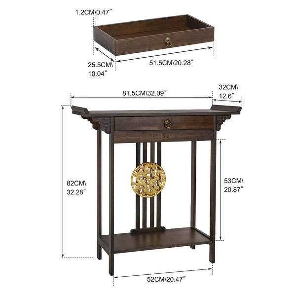 Gold Relief Dragon Totem Brown Console Table Entryway Table with Drawer ...
