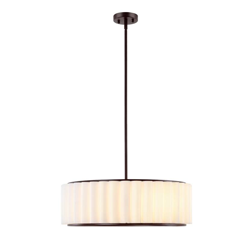 Modern Chandelier Bronze 24" 5-Light White Linen Shade