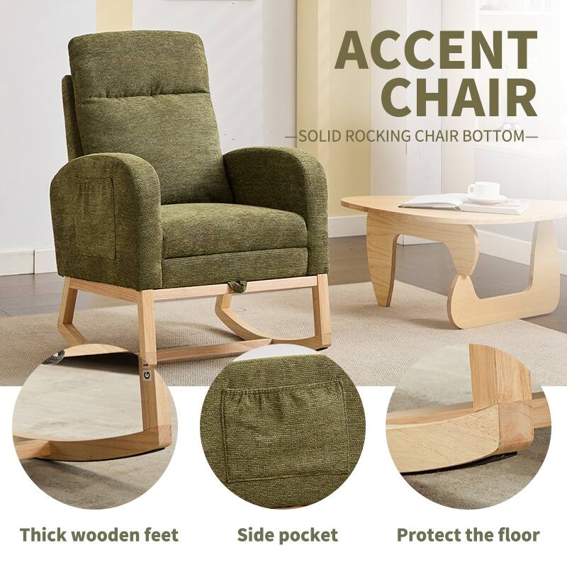 Modern Nursery Accent High Back Rocking Chair with Side Pocket
