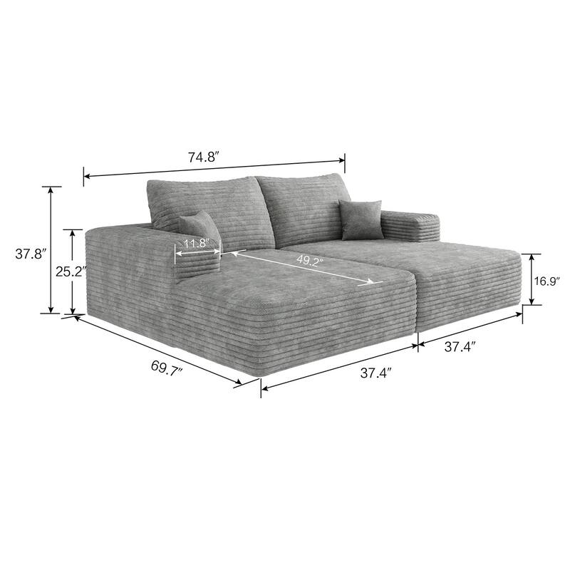 74.8-in Casual Gray 2 -seater Sofa - 8' x 10'