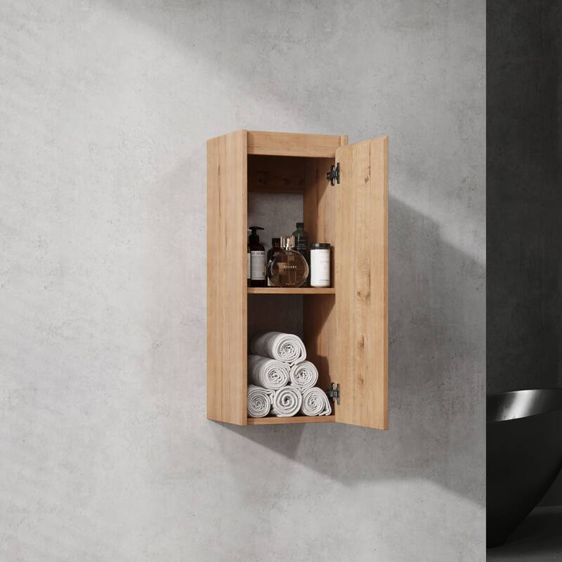 Modern Wall-Mounted Bathroom Side Cabinet with Soft-Close Doors, Floating Design, 6 Storage Compartments, 12-Inch Width - 11.81X29.5 in 12"lmitative oak -SC00112 - Imitative Oak + Plywood