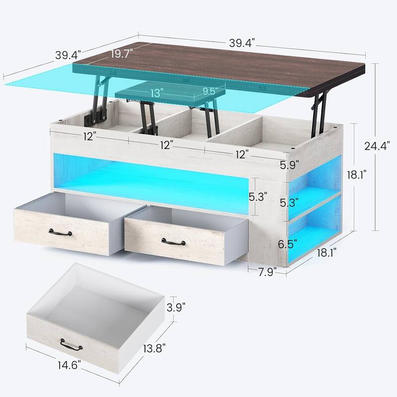 Lift Top Coffee Table Open Storage Shelf & Hidden Classified Storage