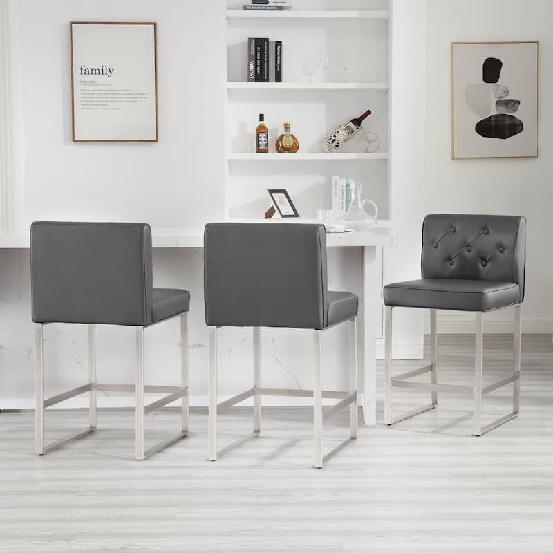 25" Faux Leather Upholstered Counter Height Bar Stools - 36.6"H x 18.9"W x 20.3"D