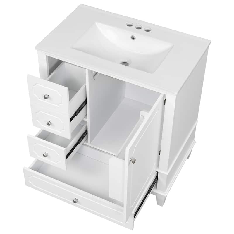 30" Bathroom Vanity with Ceramic Sink, Freestanding Bathroom Storage Cabinet with Door Shelves and 3 Drawers