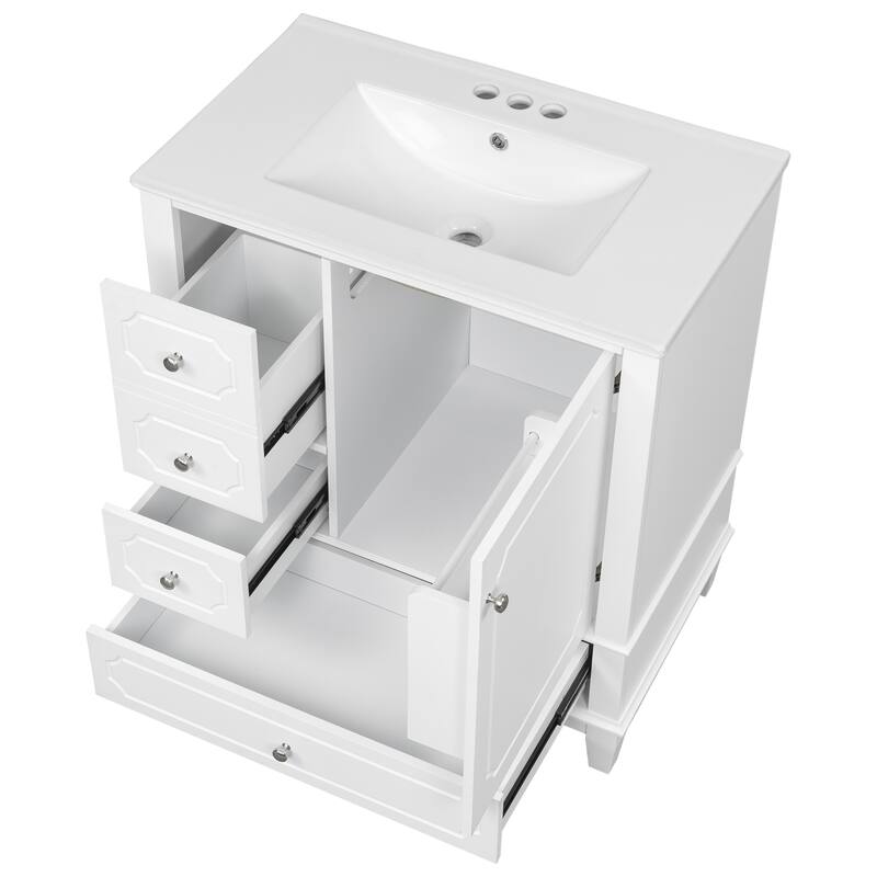 Roomfitters 30" Bathroom Vanity with Sink, Solid Wood Frame, 3 Drawers & Soft-Close Door with Storage Racks