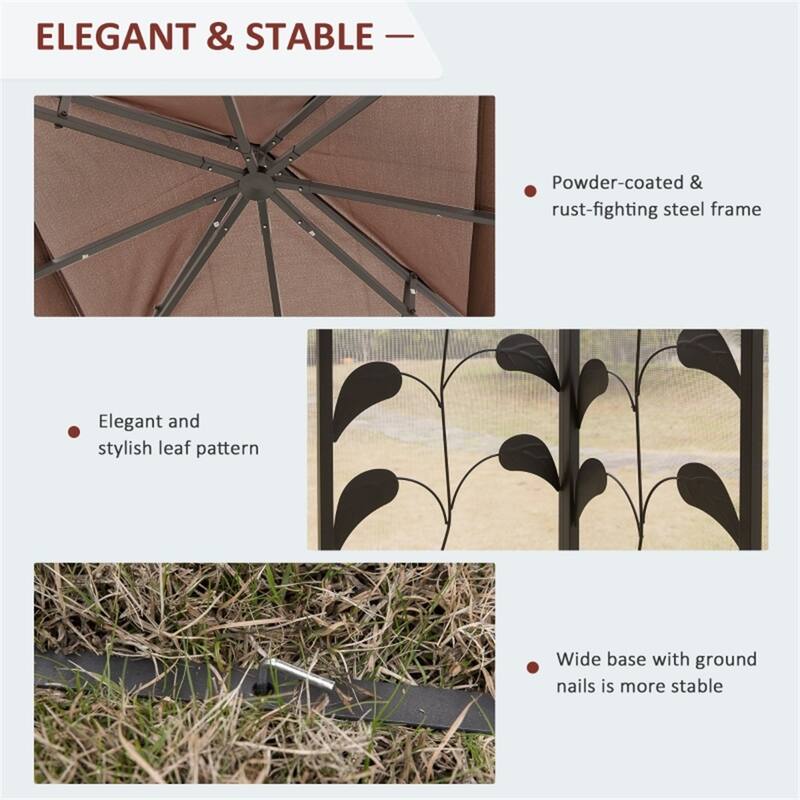 Brown-Charcoal Grey Polyester Steel Outdoor Gazebo with Netting and UV Protection