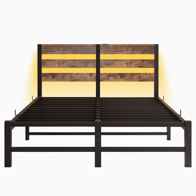 Metal Frame Platform Bed with USB Charging Station