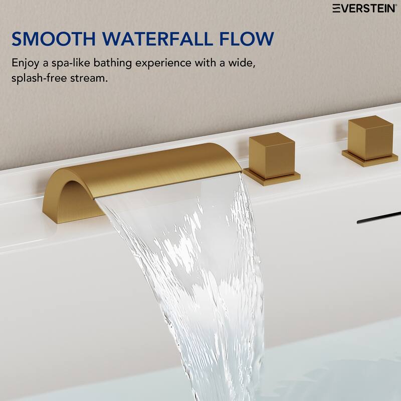 5-Hole 3-Handle Deck-Mount Waterfall Tub Faucet with Hand Shower,Waterfall Spout Bathtub Faucet