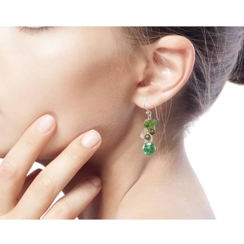 Handmade Sterling Silver 'Joy' Multi-gemstone Pearl Earrings (4 mm) (Thailand)