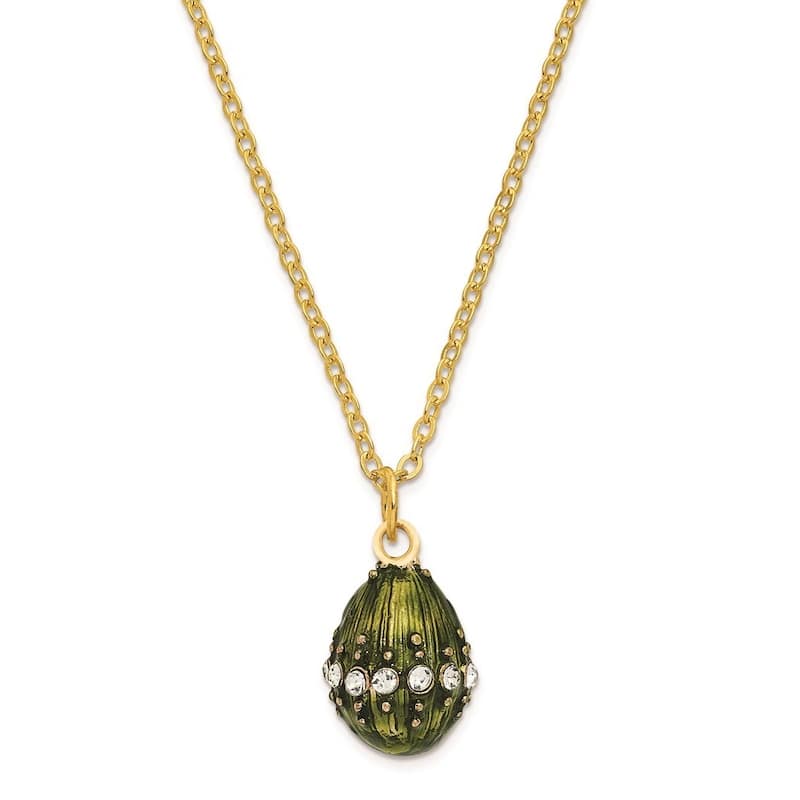 Curata Pewter Crystals Gold-Tone Enameled Regal Green (Plays Swan Lake) Musical Egg on 18 Inch Necklace