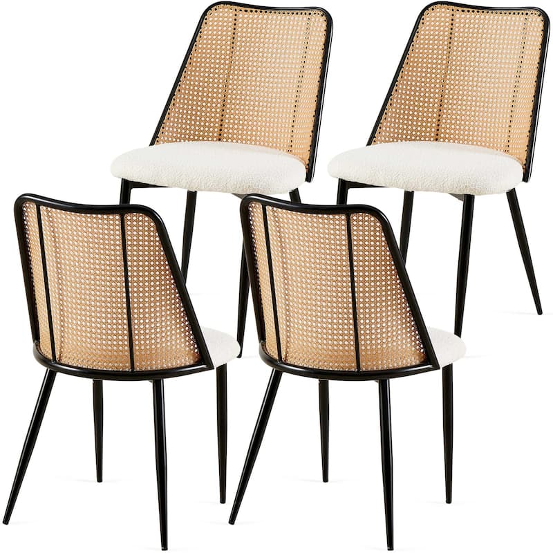 Natural Cane Back Dining Chairs Set of 2 Upholstered Dining Room Kitchen Chair - Off White-4