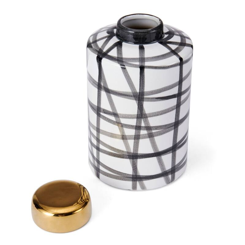 Elements Black and White Scribble Ceramic Jar, 9 Inch