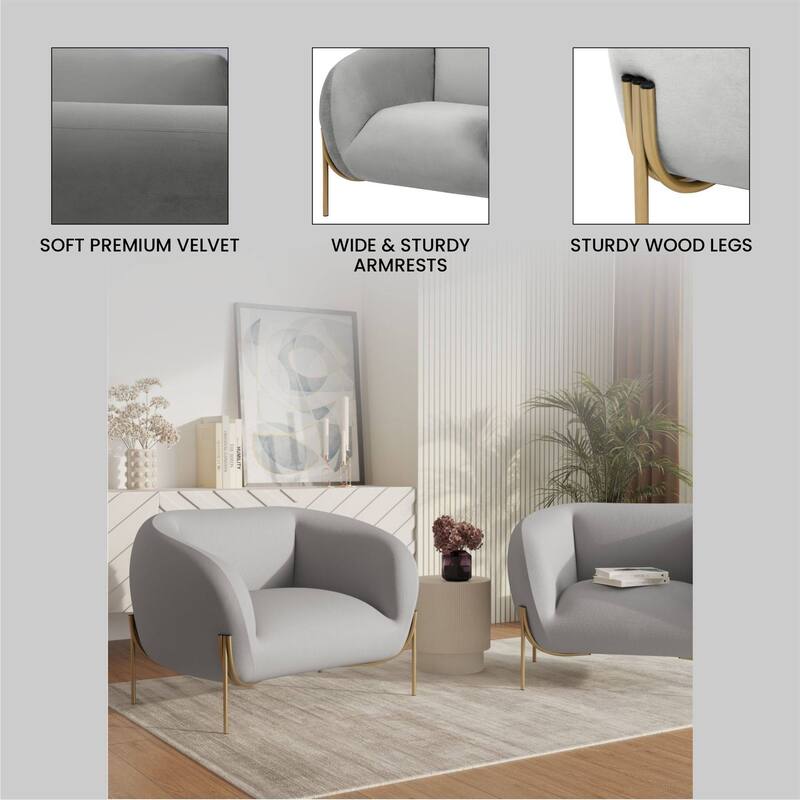 Zuno Mid Century Modern Upholstered Accent Armchair with Gold Metal Base, Plush Foam Cushioning, and Easy Assembly Design