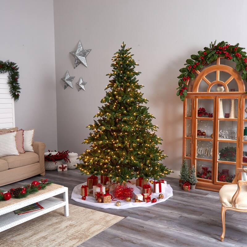8ft. Spruce Artificial Christmas Tree with 700 Warm White Lights & 3412 Branches - Towering Holiday X-Mas Centerpiece