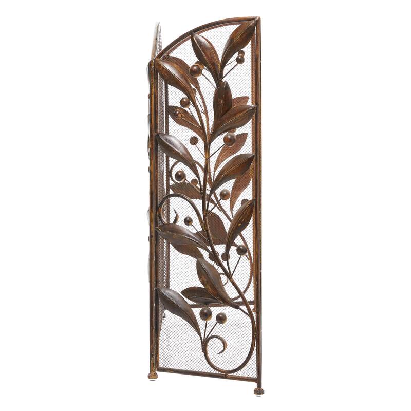 Brown Iron Eclectic Wood Fireplace Screen Floral 30 x 45