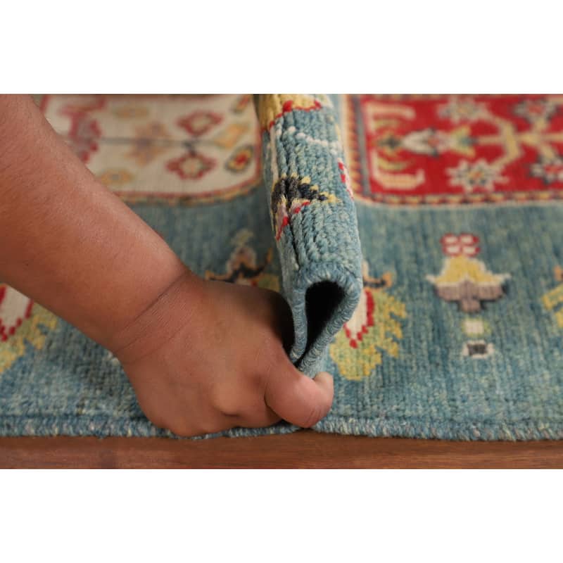 Garden Design Blue Kazak Accent Rug Handmade Wool Carpet - 3'4" x 5'3"