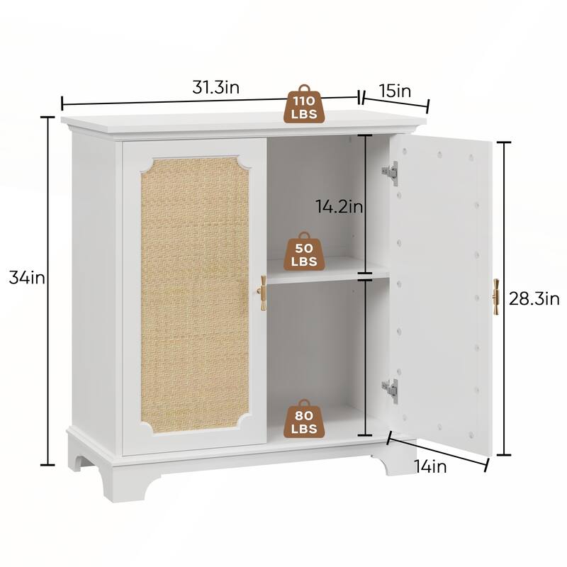 Sideboard Buffet Storage Liquor Cabinet with Rattan Decorated Doors