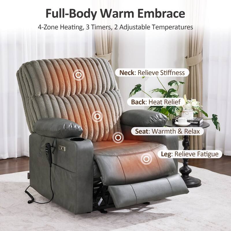 MCombo 180° Lay Flat Power Lift Recliner Chair for Elderly, Dual Motor Lift Chair with Full-Body Heating for Sleeping