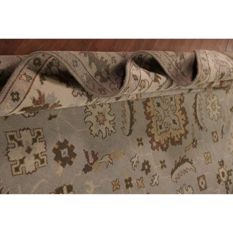 Earth Tone Oushak Indian Area Rug Hand-Knotted Floral Wool Carpet - 9'0"x 11'10"