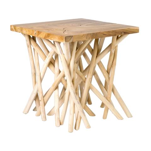 Natural Teak Top Square Accent Table with Branch Bundle Base