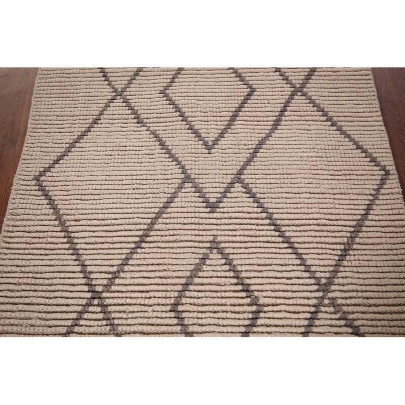 Striped Ivory Moroccan Oriental Accent Rug Handmade Wool Carpet - 2'10"x 5'9"