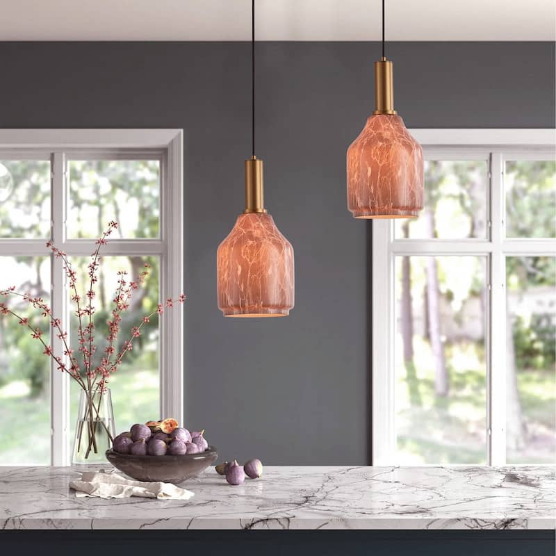 1-Light Spherical Shade with Tree Grain Element Design Pendant Lighting - 7.1"D×4.3"W×76.8"H(Adjustable)