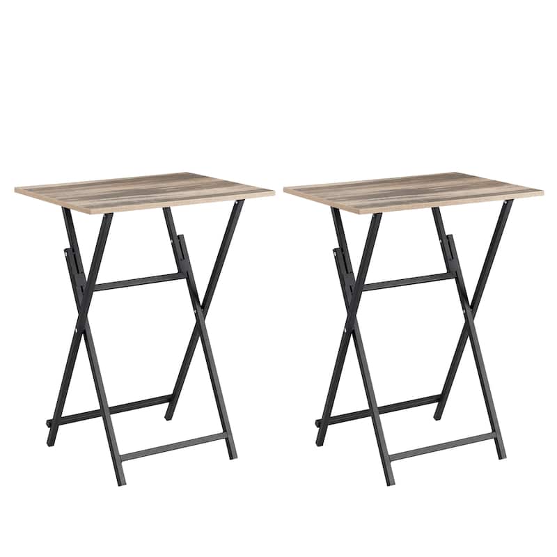2-Piece Folding TV Tray Table Noassembly Required Portable Sofa Side Table, Industrial Snack Table, Easy to Fold Wood Rustic