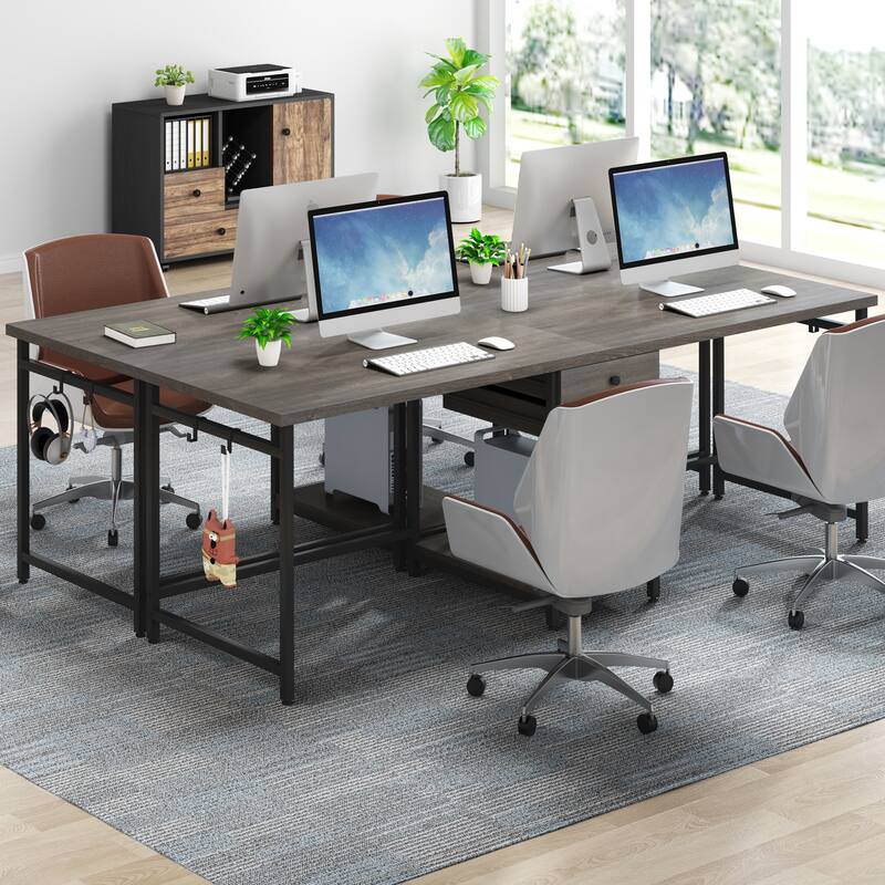 Extra Long Two Person Desk,Industrial Workstation for Home Office，78’’ Double Computer Desk with Drawers and Storage Shelves