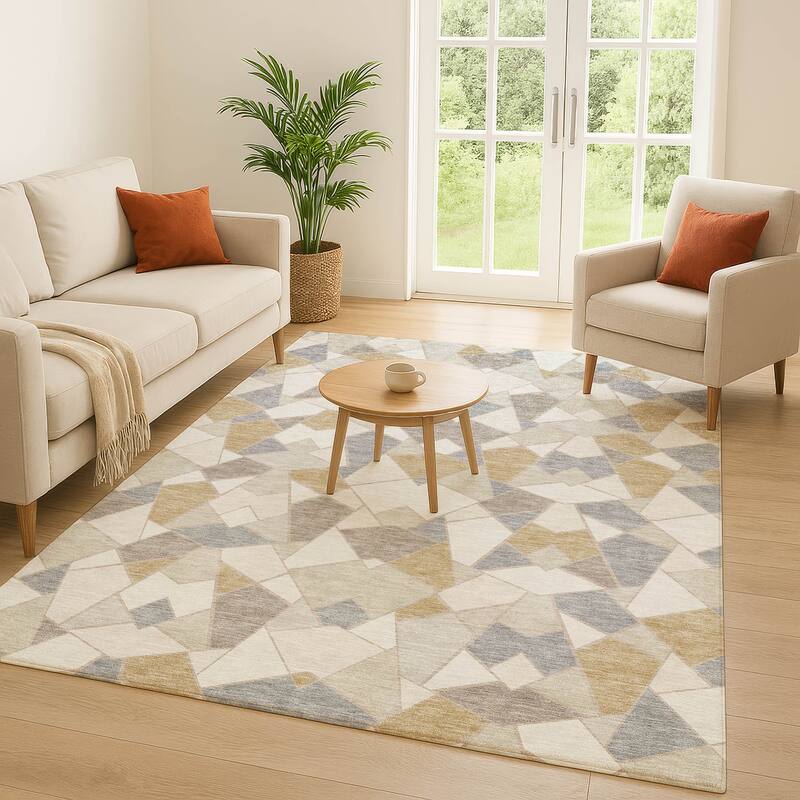 Machine Washable Indoor/ Outdoor Modern Mosaic Chantille Rug