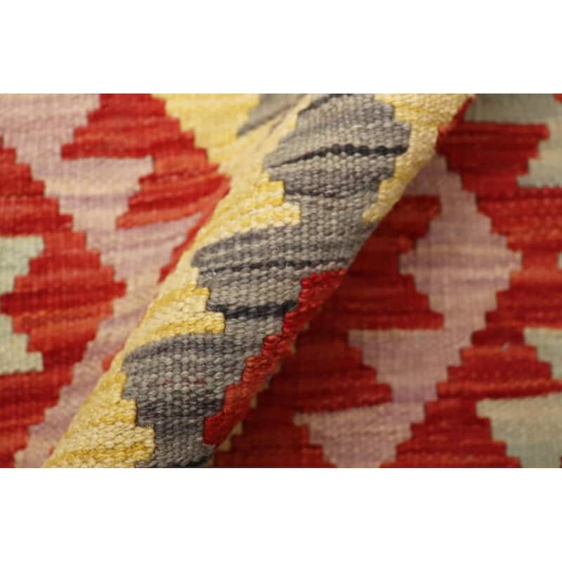 Retro Turkish Kilim Kelvin Red Blue Hand-Woven Wool Rug - 2'2'' x 2'5''