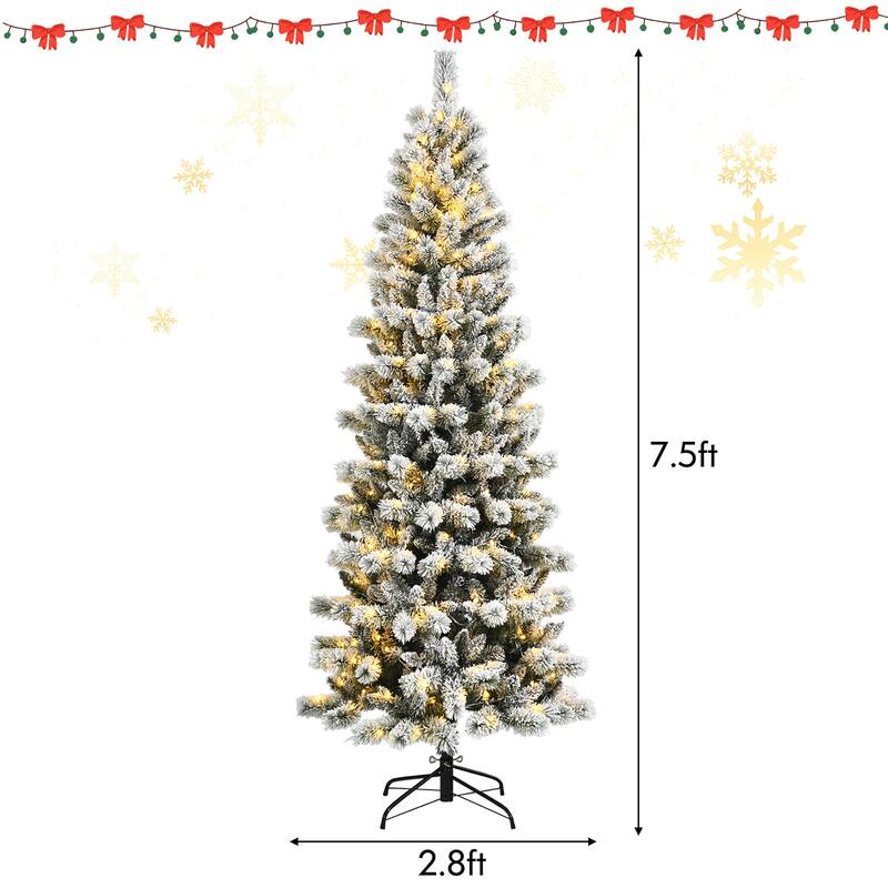 Costway 7.5FT Pre-Lit Hinged Christmas Tree Snow Flocked w/9 Modes - See Details