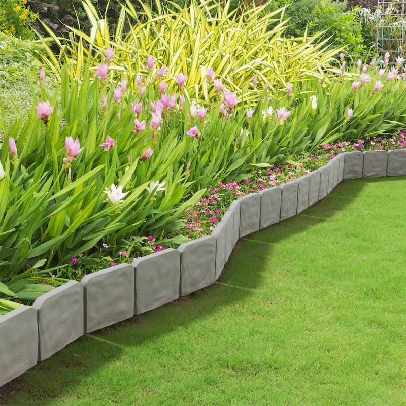 Garden Edging - 10-Piece Outdoor Decorative Flower Bed Border Set for Landscaping by Pure Garden - Putty
